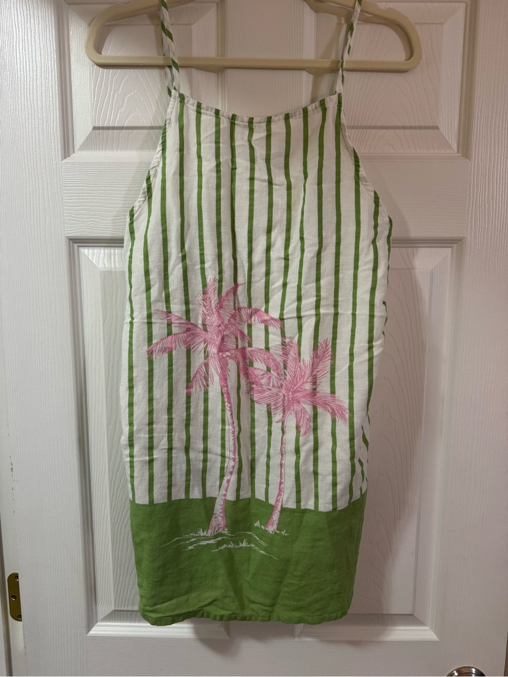 Japna Green & White Striped Coverup with Pink Palm Embroidery
